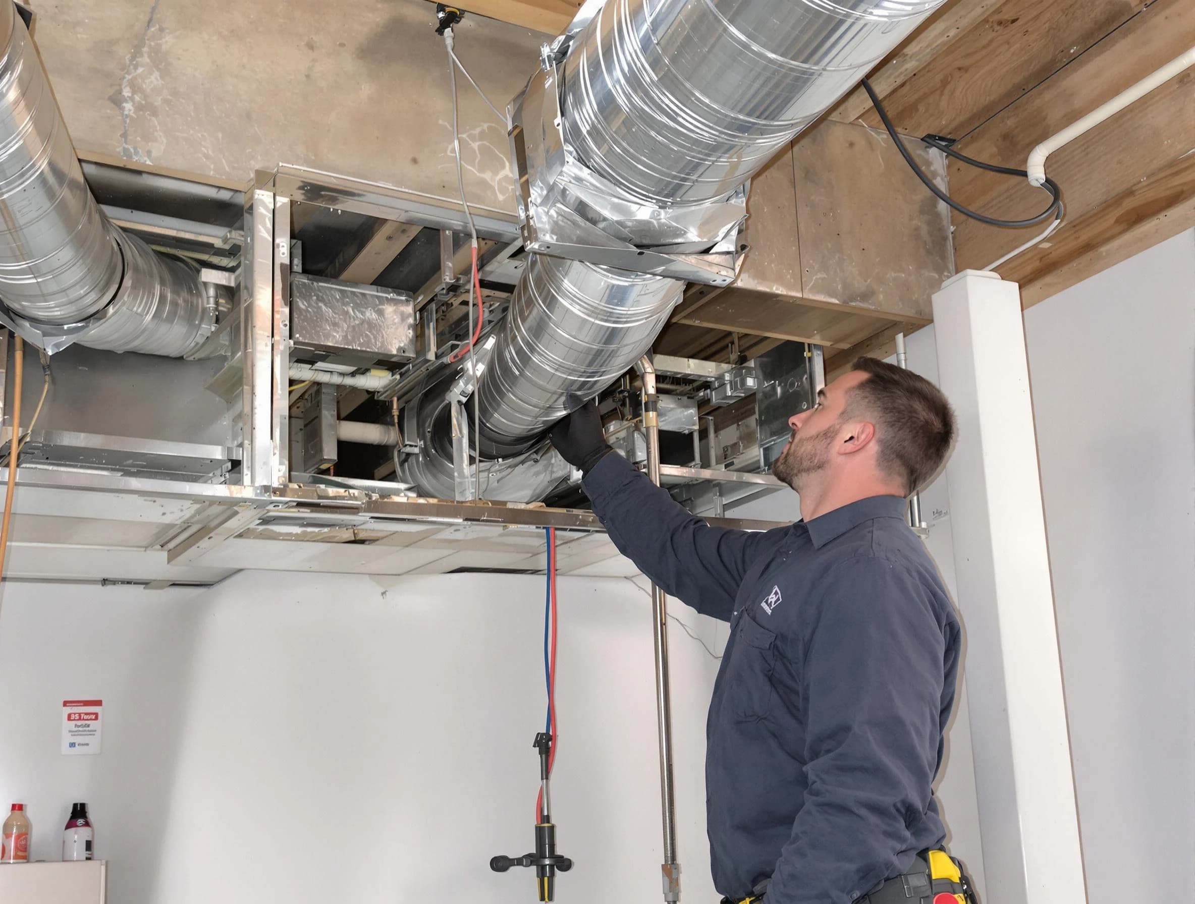 Alpine Air Duct Cleaning technician performing professional air duct repair using specialized tools in Alpine