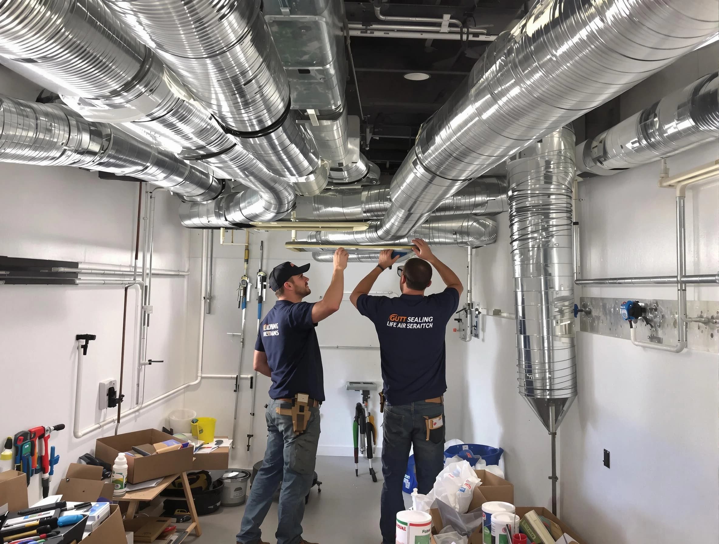 Alpine Air Duct Cleaning technician applying professional duct sealing solutions in Alpine