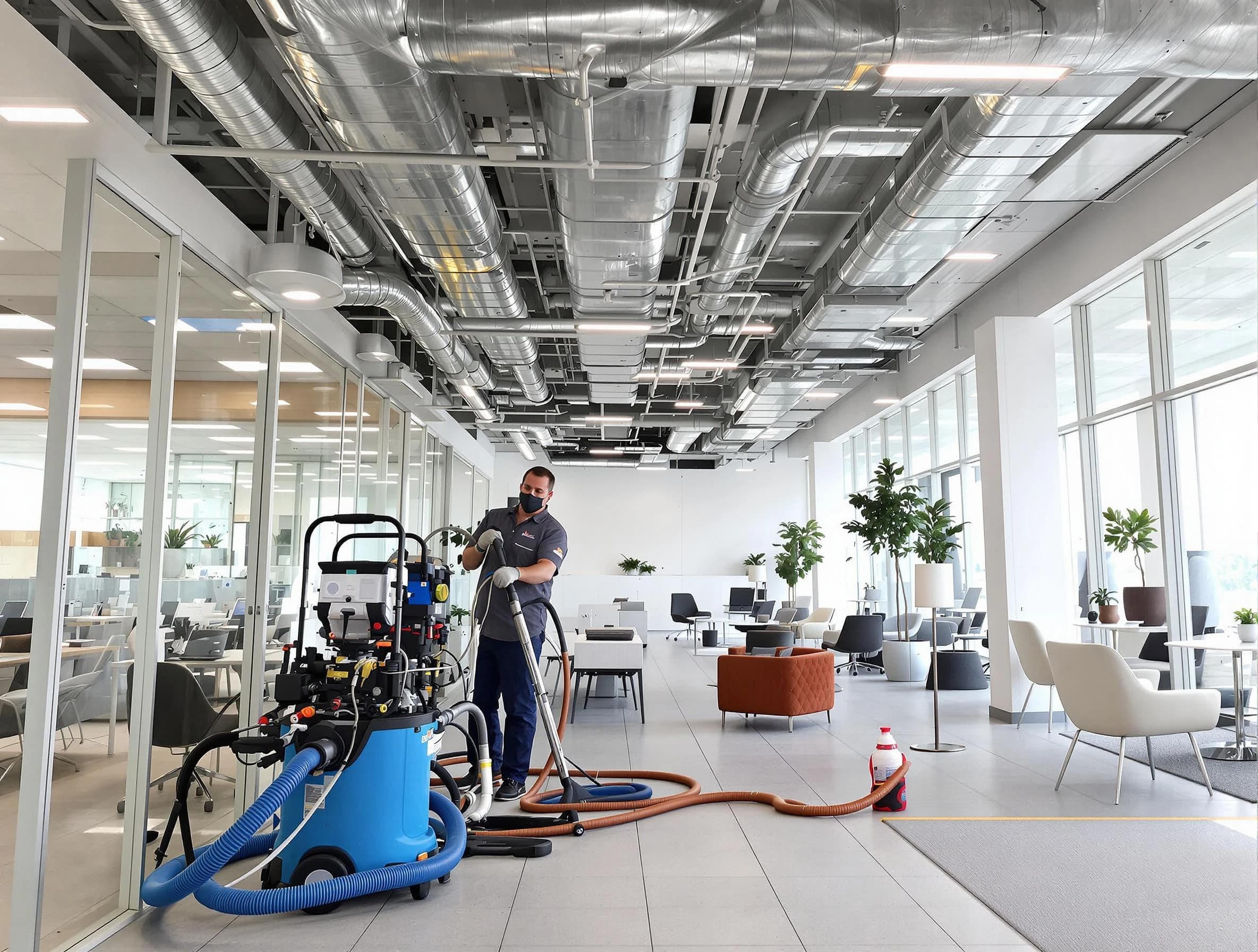 Alpine Air Duct Cleaning team conducting comprehensive commercial duct cleaning at a business location in Alpine