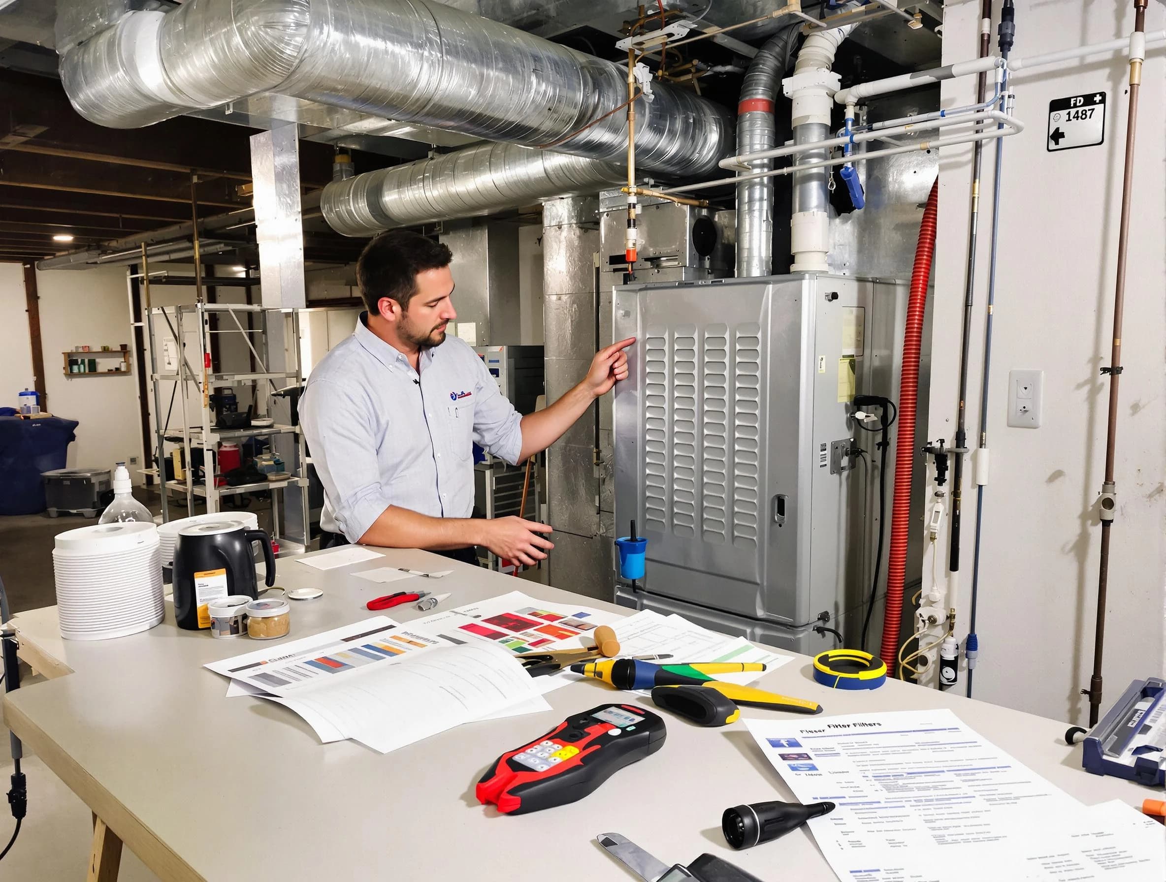 Alpine Air Duct Cleaning inspector conducting detailed filter system evaluation using professional diagnostic tools in Alpine