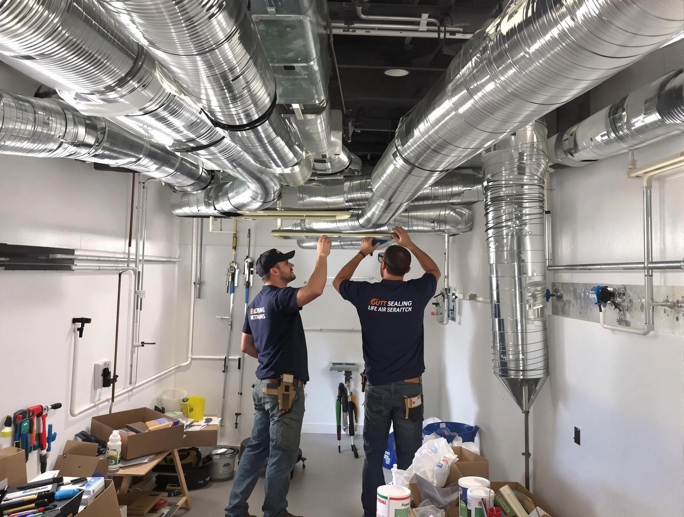 Alpine Air Duct Cleaning technician applying professional duct sealing solutions in Alpine